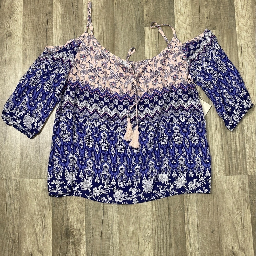 Iris Basic Cold Shoulder Bohemian Blouse Adjustable Straps Size Large